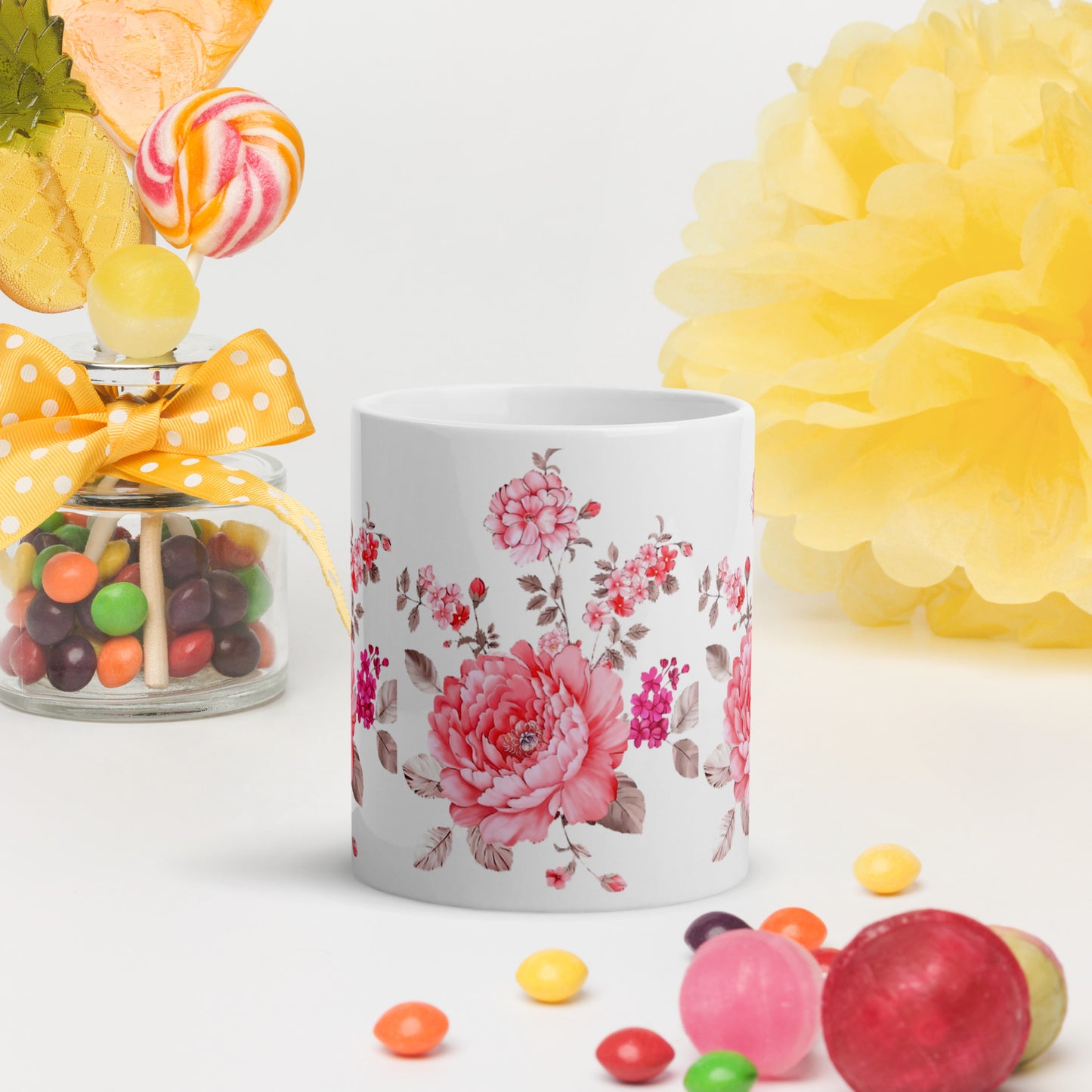 Pink Flowers White mug