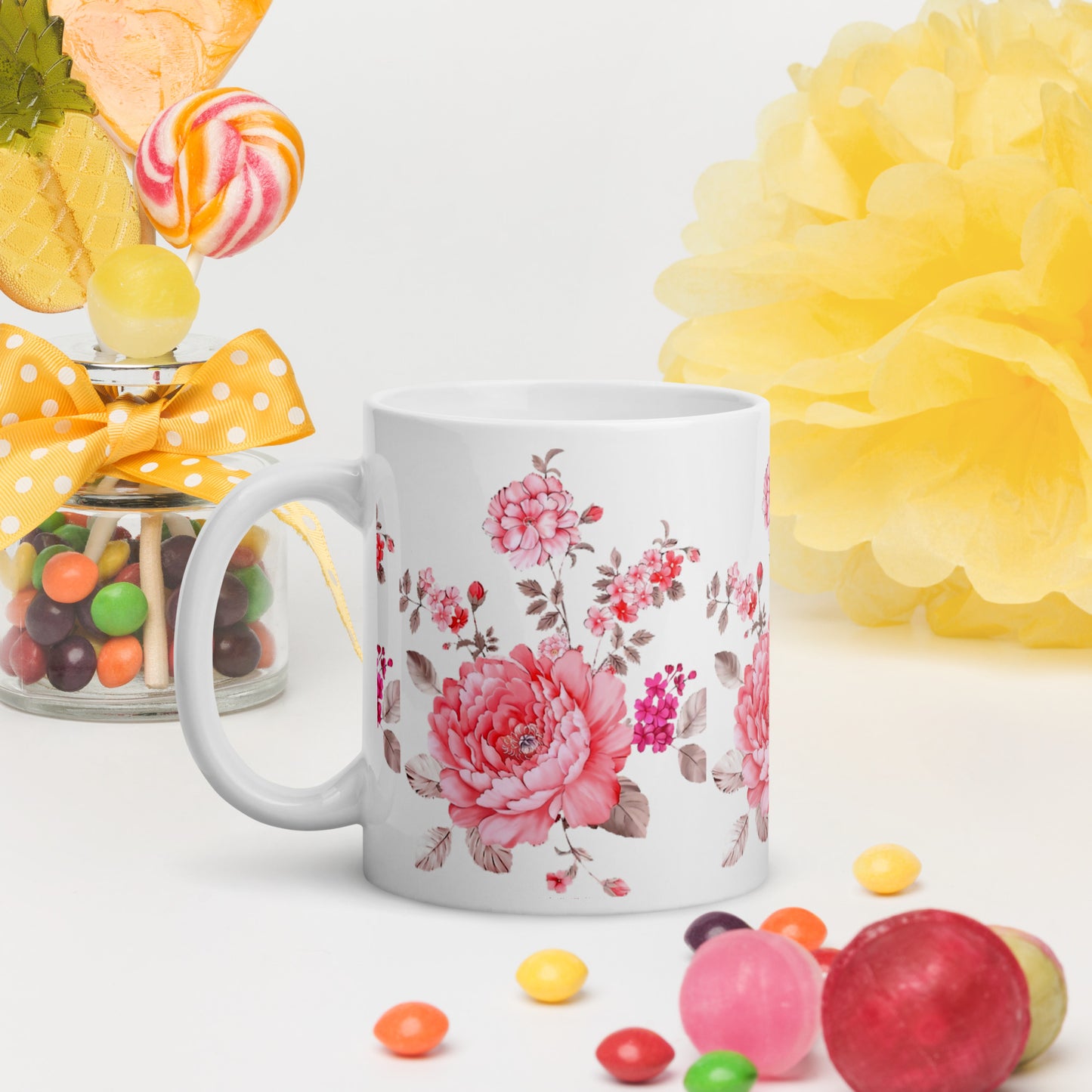 Pink Flowers White mug