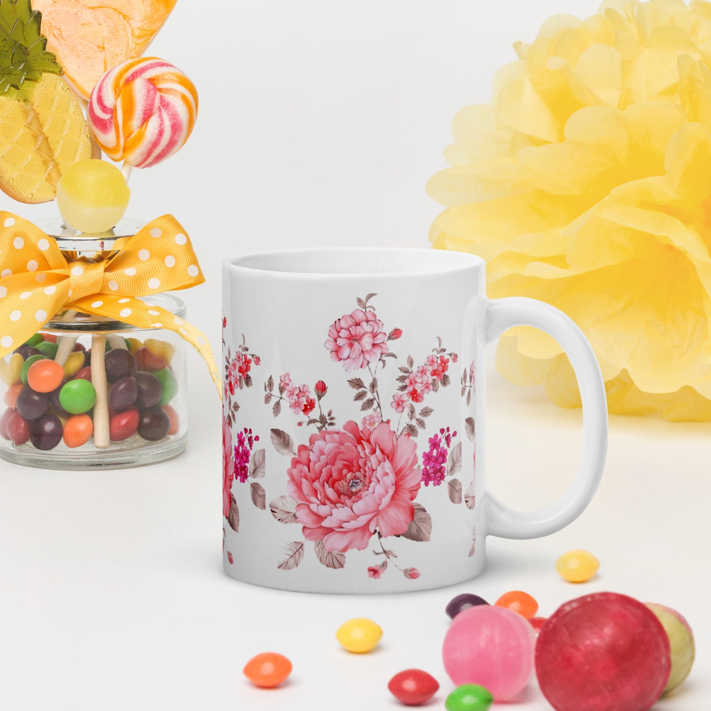 Pink Flowers White mug