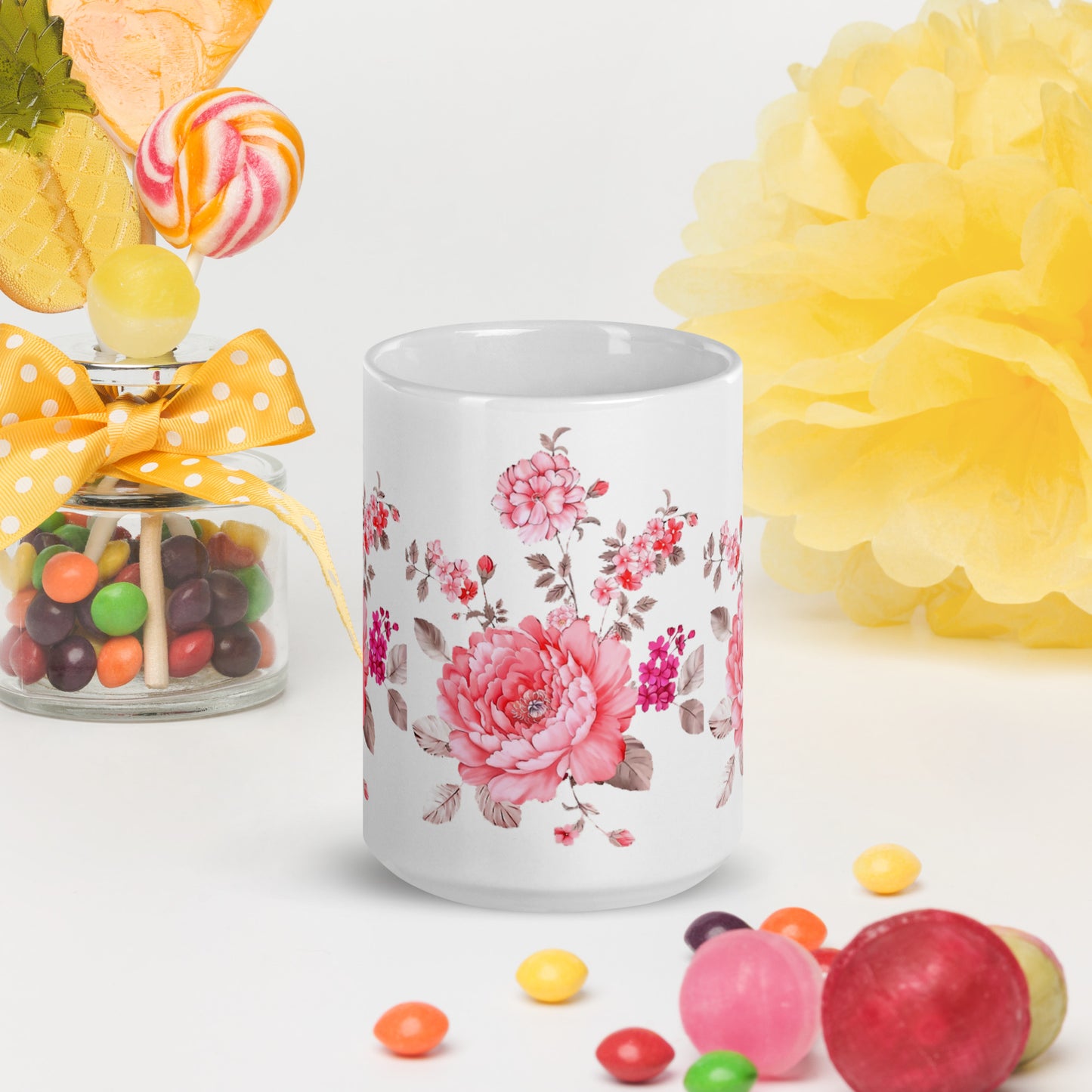 Pink Flowers White mug