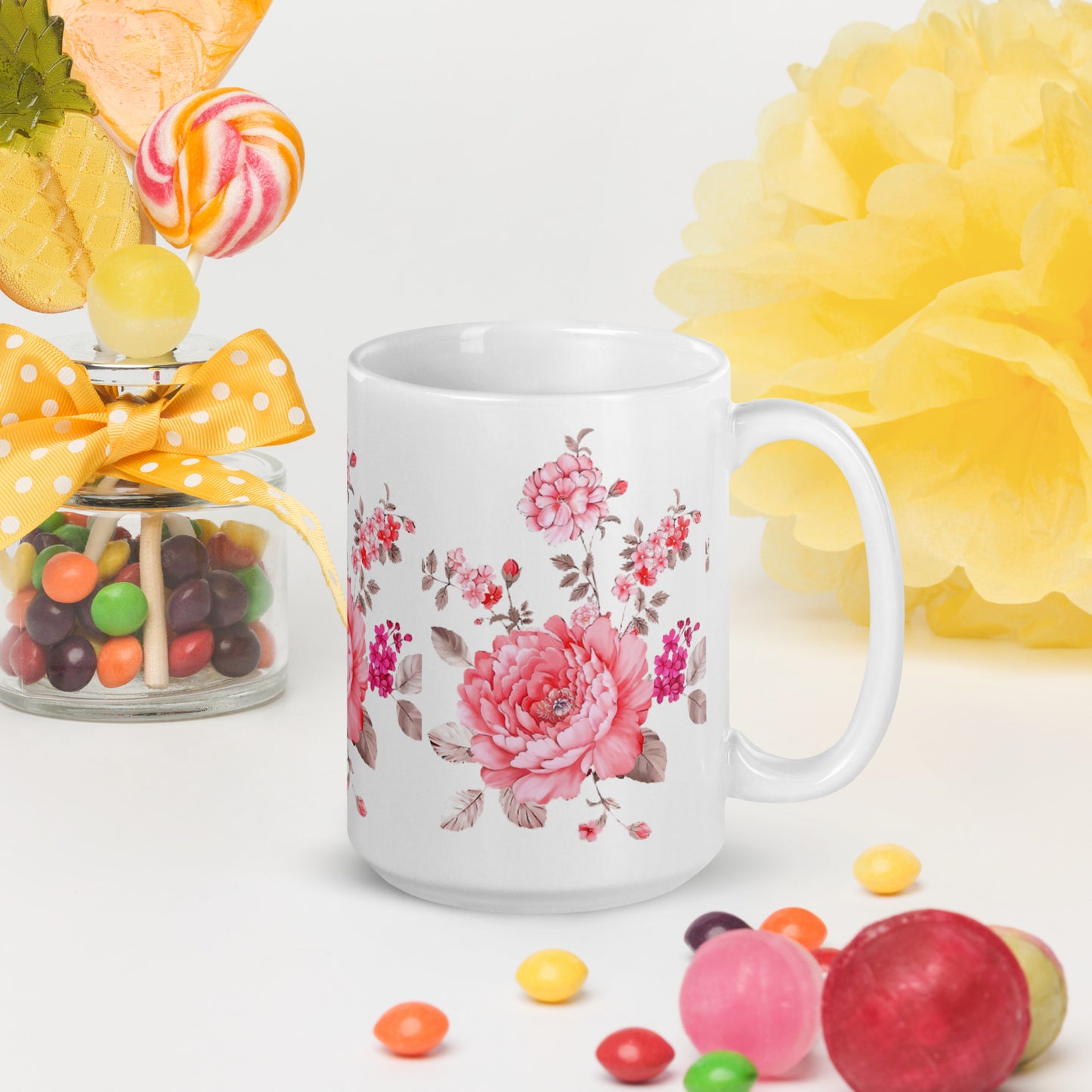 Pink Flowers White mug