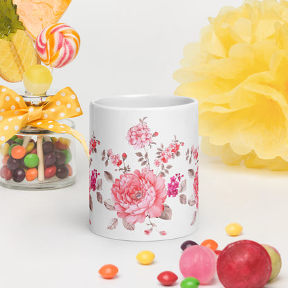 Pink Flowers White mug