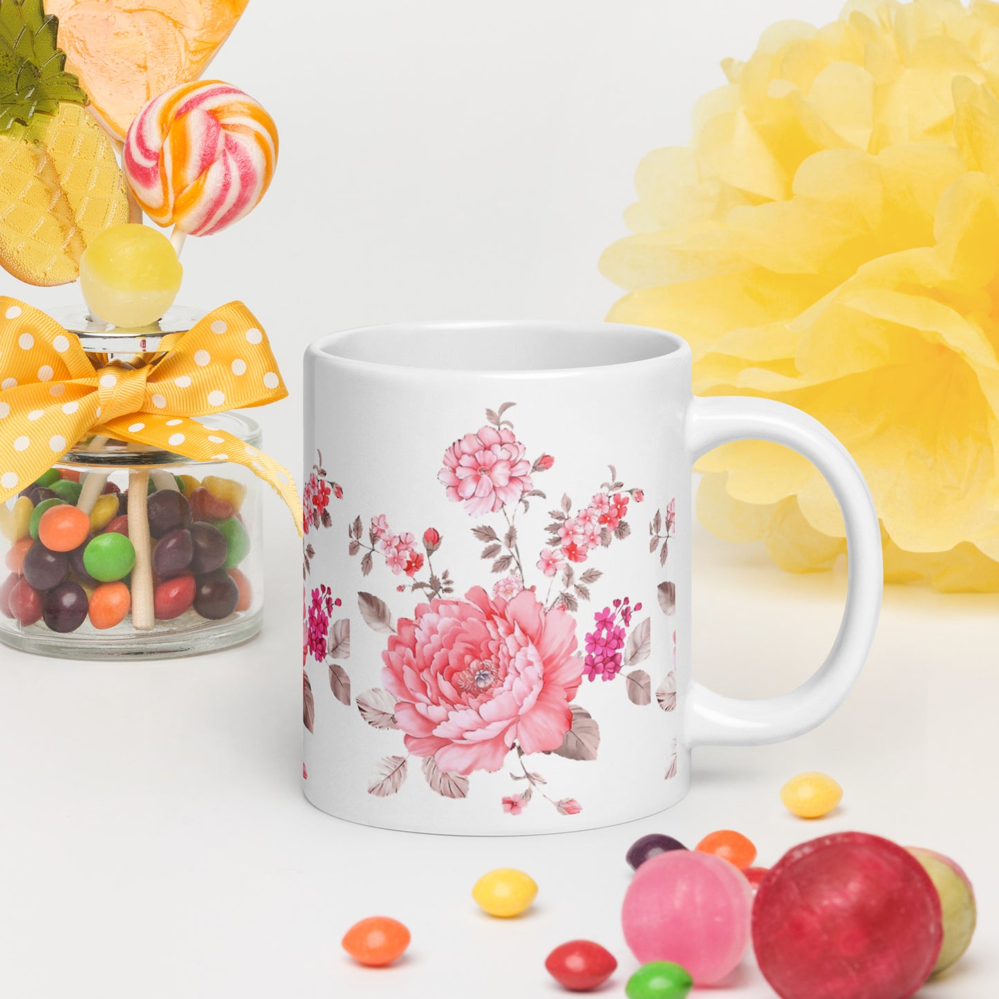 Pink Flowers White mug