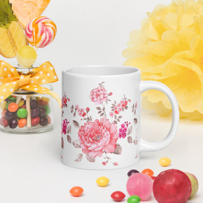 Pink Flowers White mug