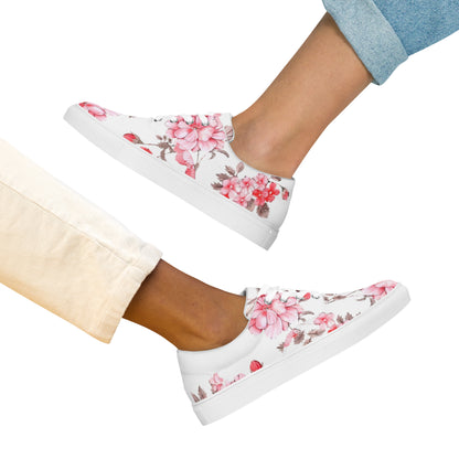 Pink Flower Women’s lace-up canvas shoes