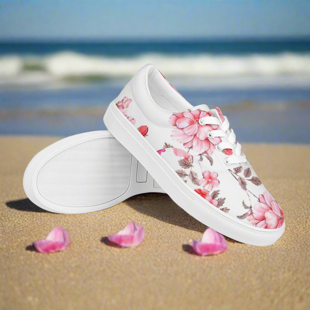 Pink Flower Women’s lace-up canvas shoes